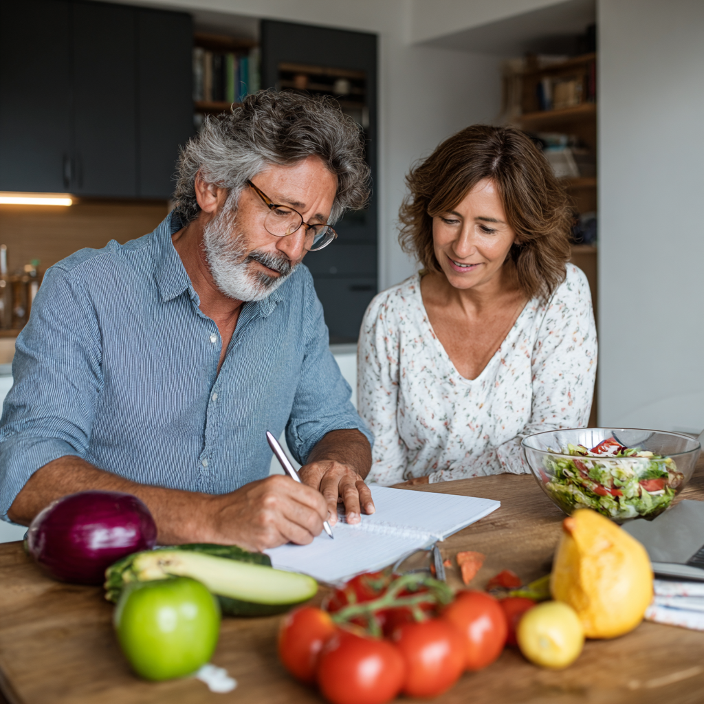 51 years old man consulting with nutritionist about meal planning